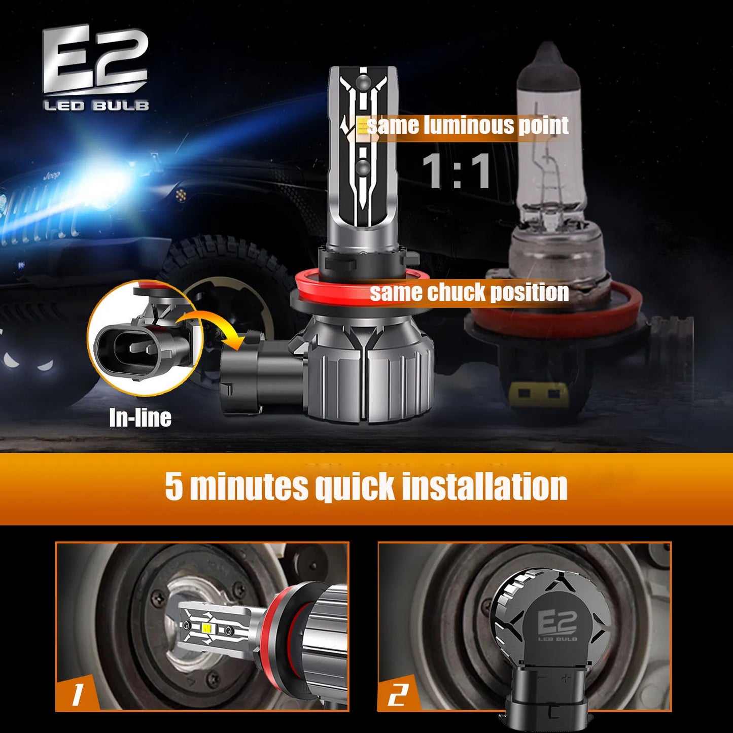 2PCS 30000LM E2 LED Headlight H4 9003 H7 H1 H3 9005 HB3 9006 HB4 H8 H9 H11 H16JP 9012 HIR2 880 881 H27 LED Fog Lamp Bulbs
