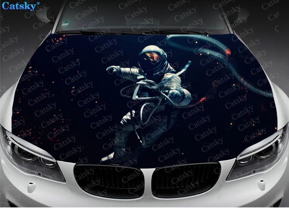 Astronaut Space Surfing Car Hood Wrap Color Vinyl Sticker Decal Truck Graphic Bonnet Decal Custom Car Decoration Stickers