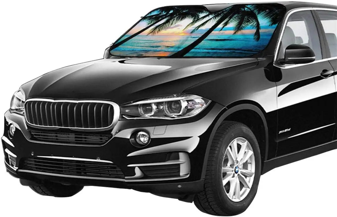 California Palm Tree Beach Car Windshield Sun Shade Auto Sunshade for Car Truck SUV Blocks Rays Sun Visor Protector 130x70cm