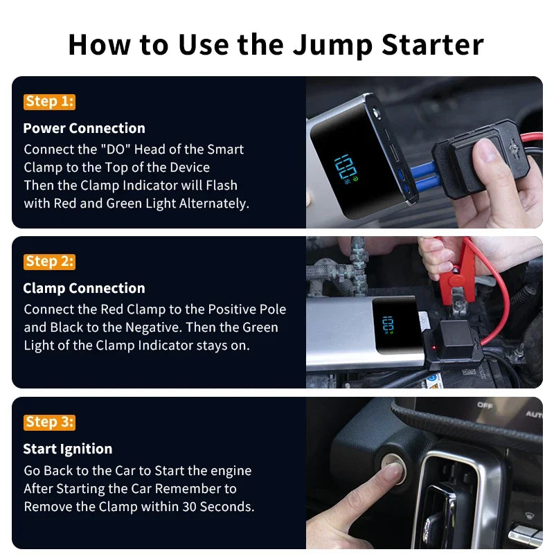 BUWEI 3 In 1 Car Jump Starter Power Bank LED Lighting Portable Car Battery Booster Small Battery Starter Device For 12V Cars