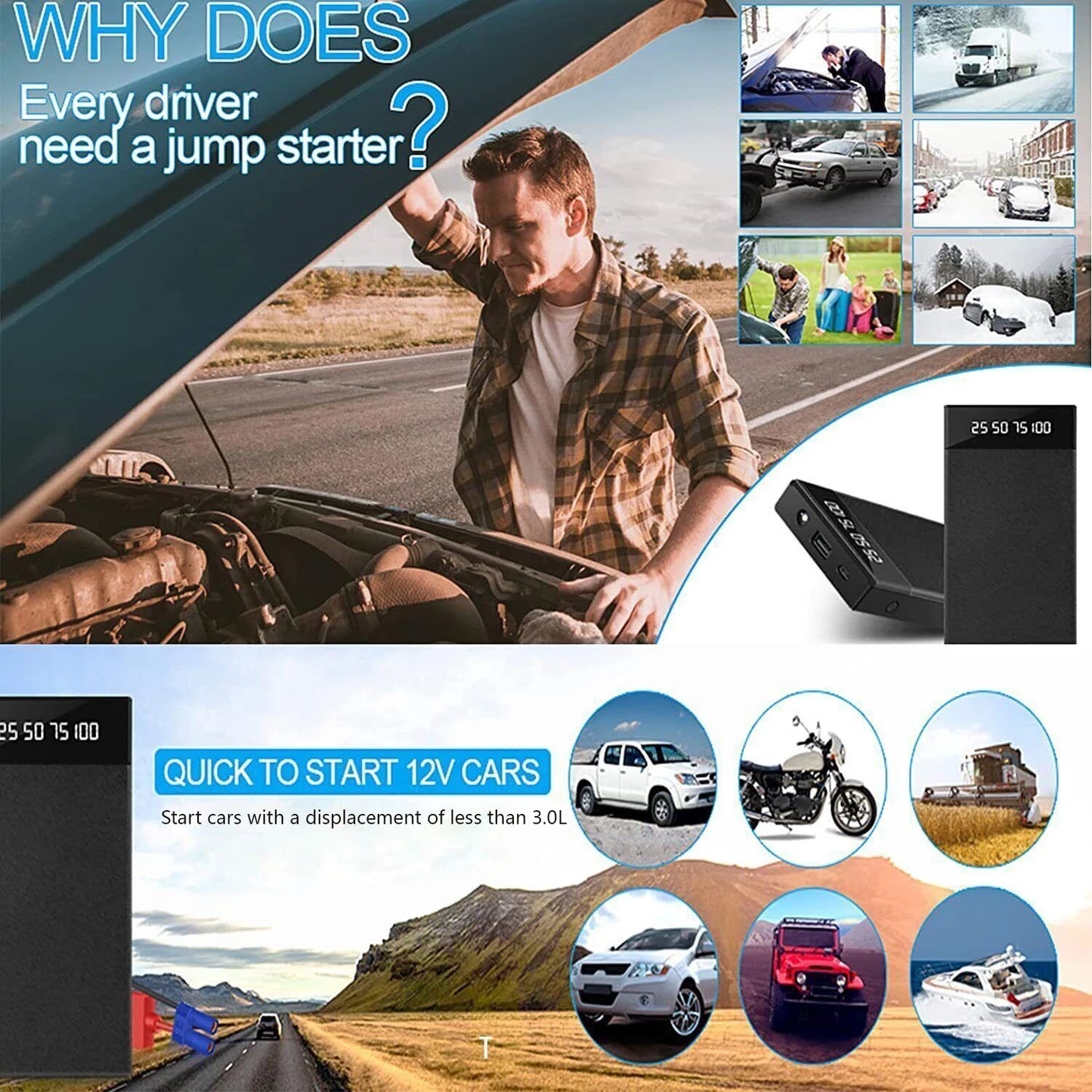 Jump Starter 600A Car Battery Charger for Auto Power Bank Booster 12V Starting Device Petrol Diesel car jump starter power bank