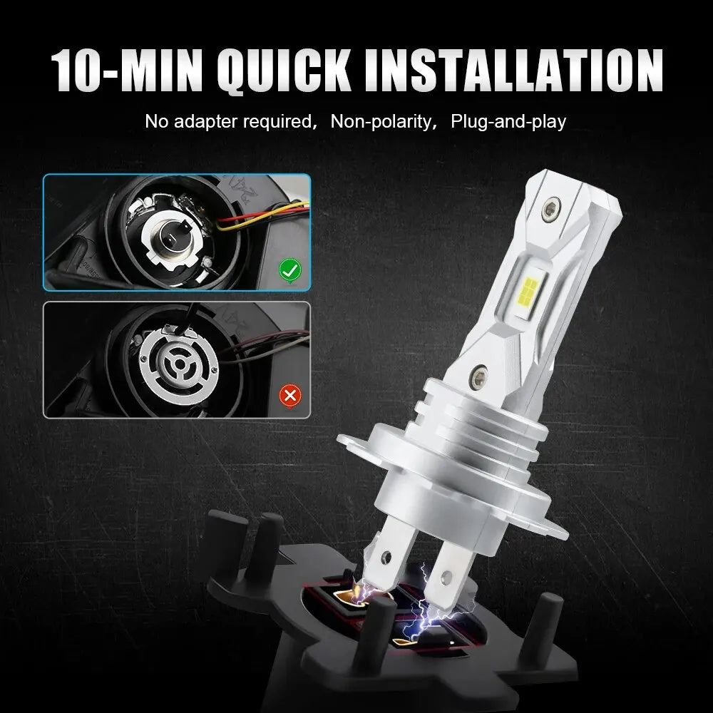 2x Fanless H7 LED Headlight Bulb 1:1 Mini Size Head Lamp Wireless 18000LM CSP LED Chips H7 Car LED Headlight Bulb 6000K White