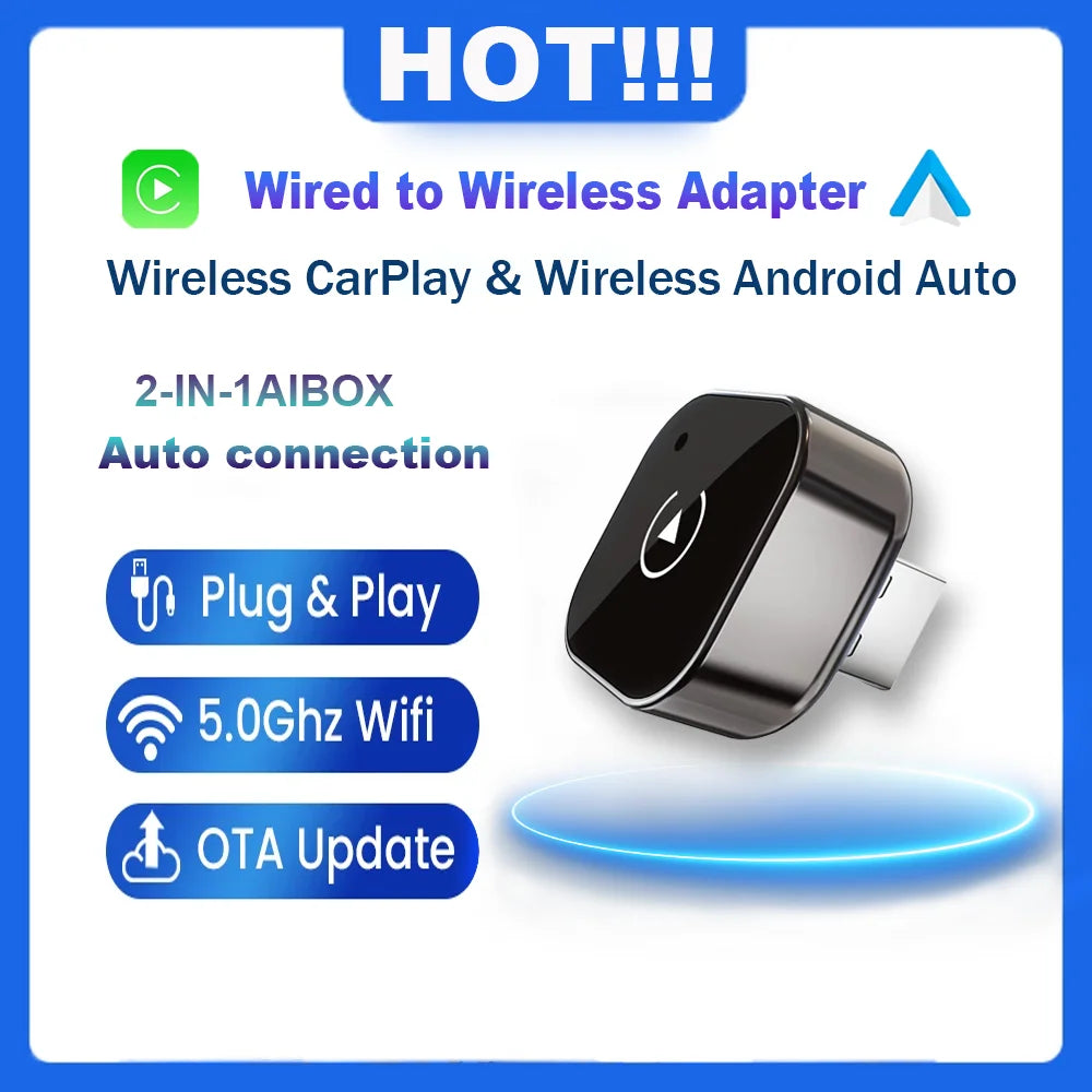 Wireless Carplay Adapter for Android iPhone Auto 2 in1 Wired to Wireless AI Box USB Connection For Volvo Benz Mg Kia Chery VW