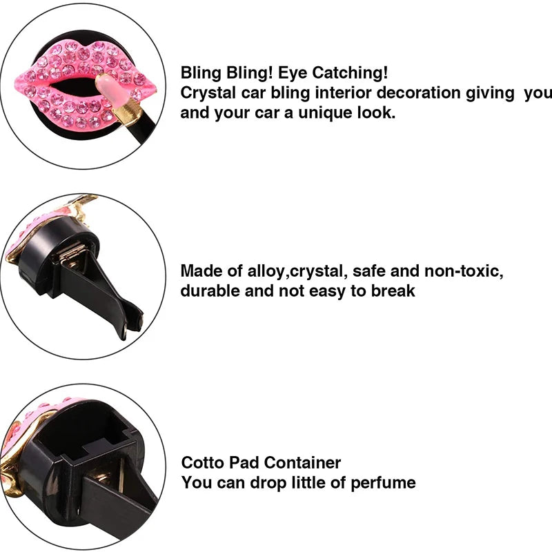 Car Perfume Clip Car Air Outlet Clip Ornament Aromatherapy Diamond Red Lip Car Air Freshener Vent Clip Auto Interior Decoration