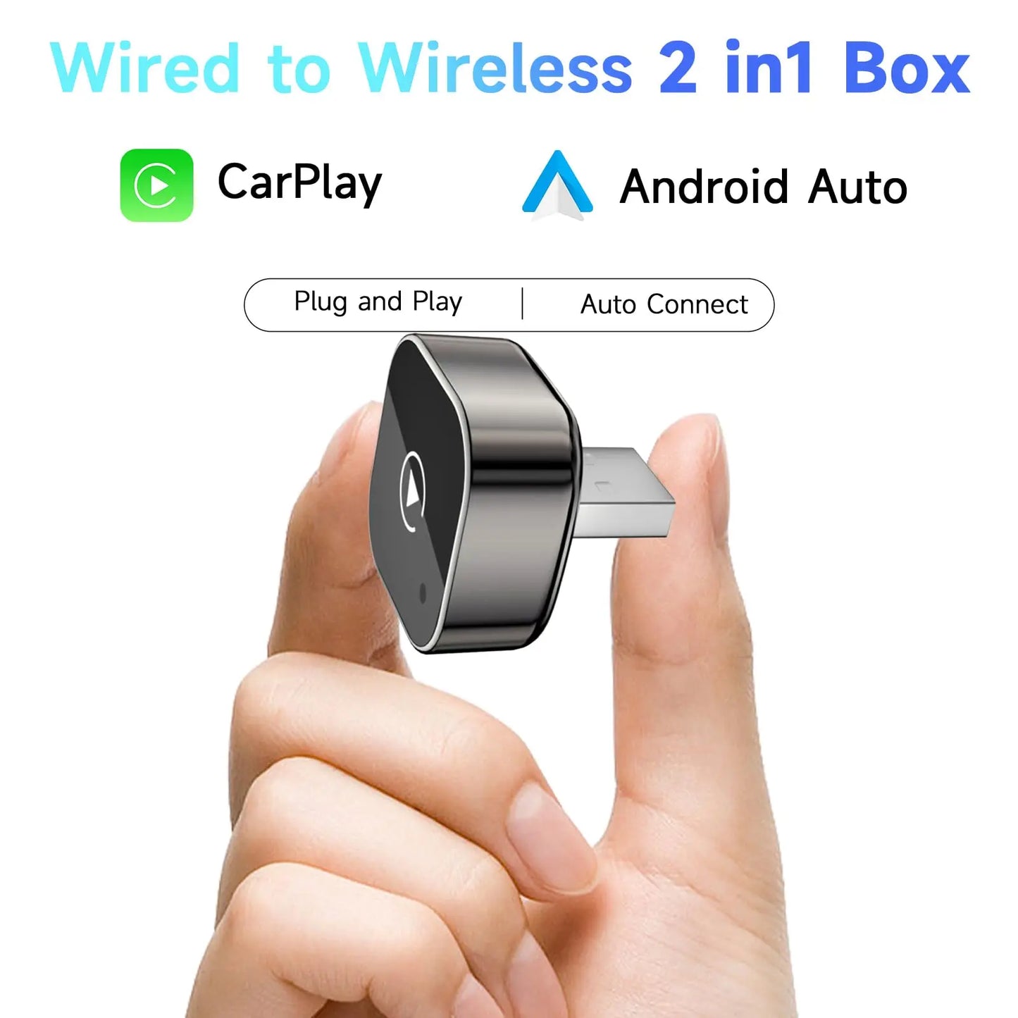 2 in 1 Car Wireless CarPlay Adapter & Android Auto Adapter Type-C/USB Fast Connection Wired to Wireless for iPhone/Android