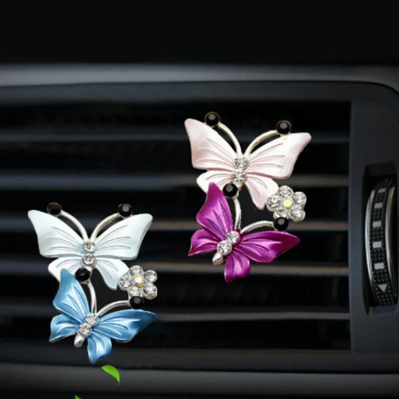 Cute Car Accessories Air Freshener Butterfly Car Perfume Air Conditioning Butterfly Diamond Aromatherapy Clip Car Scent
