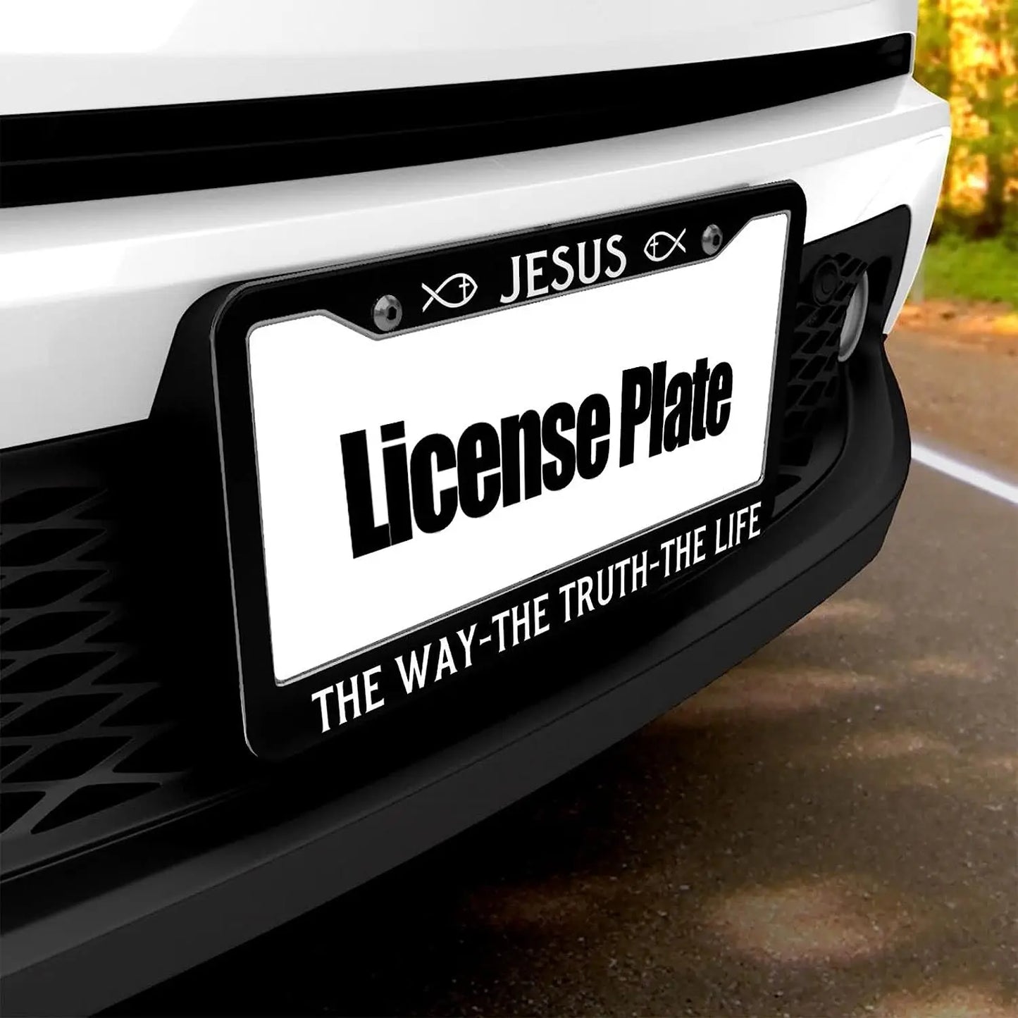 License Plate Frame Jesus The Way The Truth The Life Car Tag Frame License Plate Holder Car Plate Frame Auto Tags Cover 2 Holes