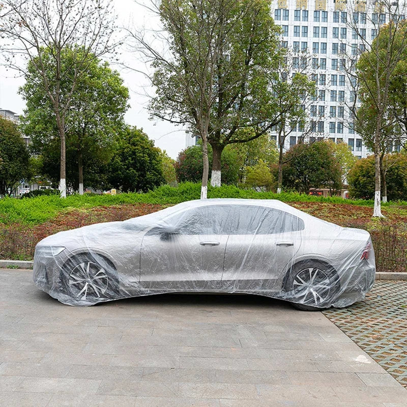 Disposable Transparent PE Car Cover with Elastic Band Universal Plastic Clear Car Protective Cover Shield for SUV Auto Car Cover