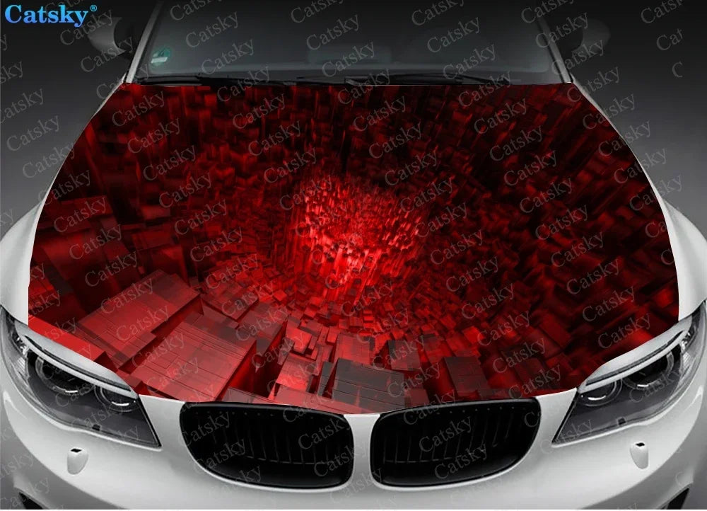 Abstract - Red Car Hood Vinyl Stickers Wrap Vinyl Film Engine Cover Decals Sticker Universal Car Hood Protective Film
