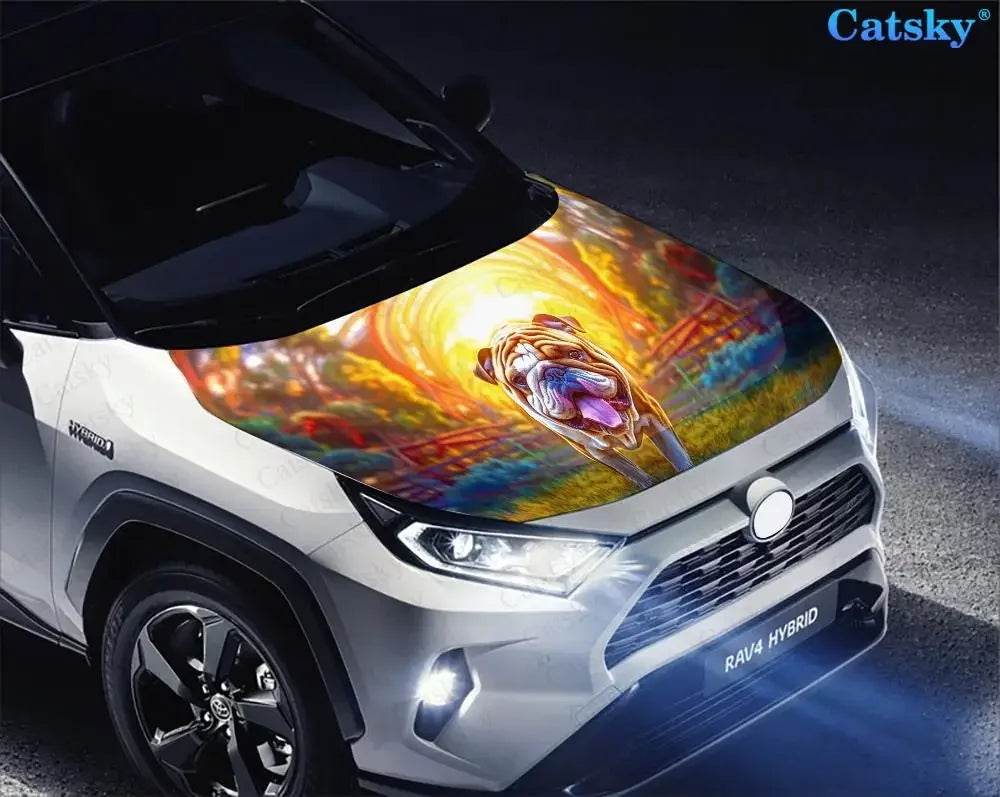 Colorful English Bulldog Car Hood Vinyl Stickers Wrap Vinyl Film Engine Cover Decals Sticker on Car Auto Accessories