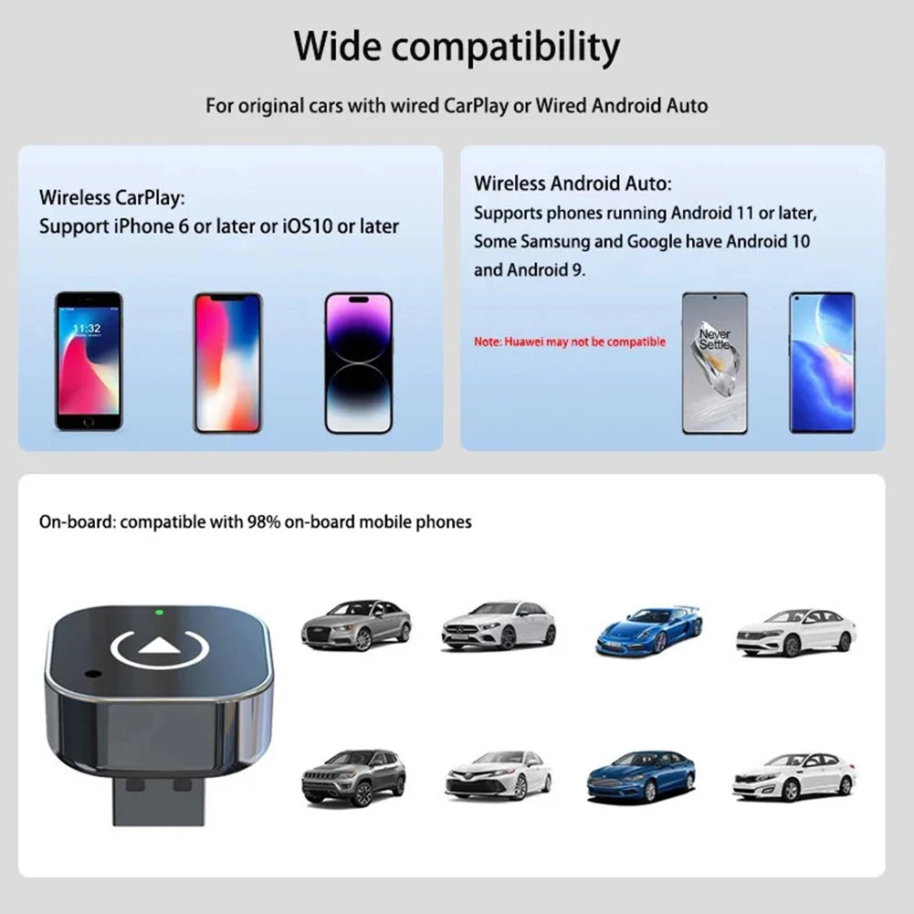 2 in 1 Wired to Wireless CarPlay Adapter Plug & Plug Bluetooth WiFi Auto Connect Converts for Wired CarPlay/Andriod Auto Car
