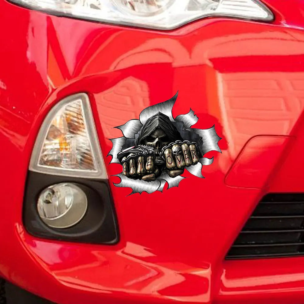 AUTCOAT 1Pcs 18*14cm Skull Middle Finger Funny Car Stickers Car Window Decorative Sticker Skull Decal for Car Decoration