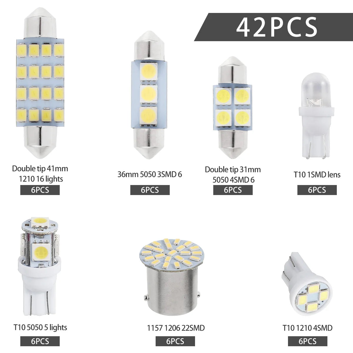 42Pcs LED Car Interior Lights T10 6000K SMD LED Replacement License Plate/Reading Light Bulbs Xenon White Interior Light Bulbs