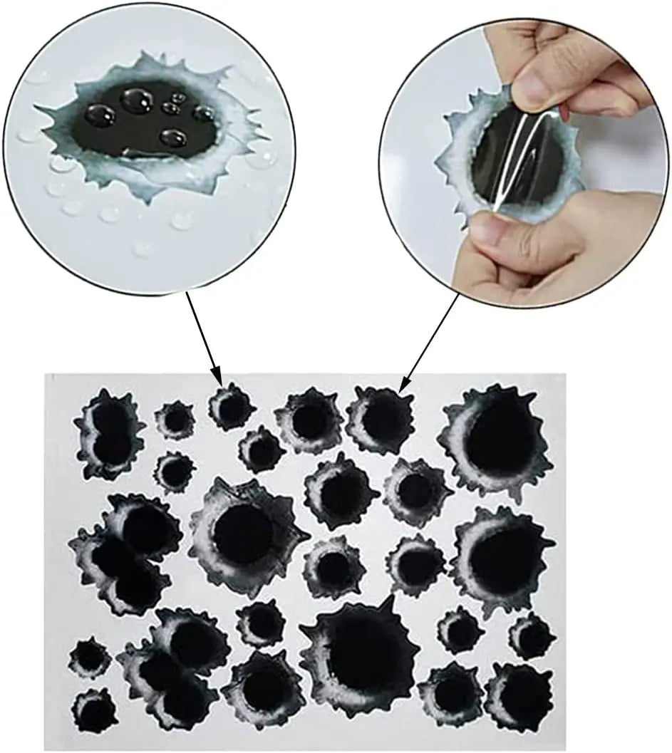 (8.2"x11.8") 3D Bullet Hole Car Stickers Set,Simulation Stereoscopic Fake Guns Bullet Holes Stickers Automotive Tattoo Decor