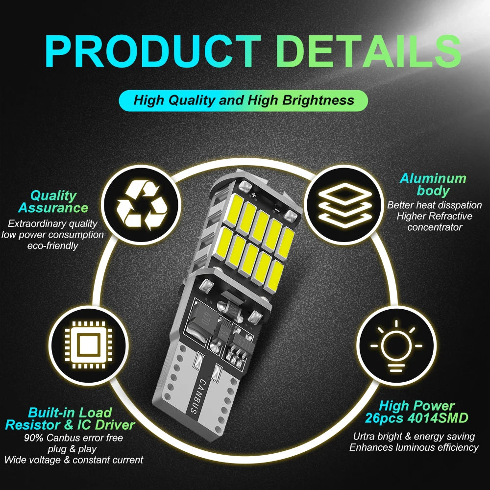 2/10x T10 W5W Canbus Car LED Bulb for BMW Mini Cooper R56 R53 E90 E46 F20 F10 E39 Z4 Interior Dome Trunk Lamp Parking Lights 12V