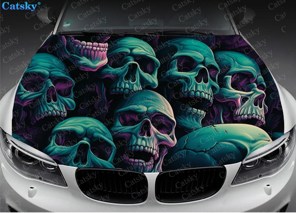 Colorful Skulls Dark Halloween Car Hood Vinyl Stickers Wrap Vinyl Film Engine Cover Decals Sticker on Car Auto Accessories