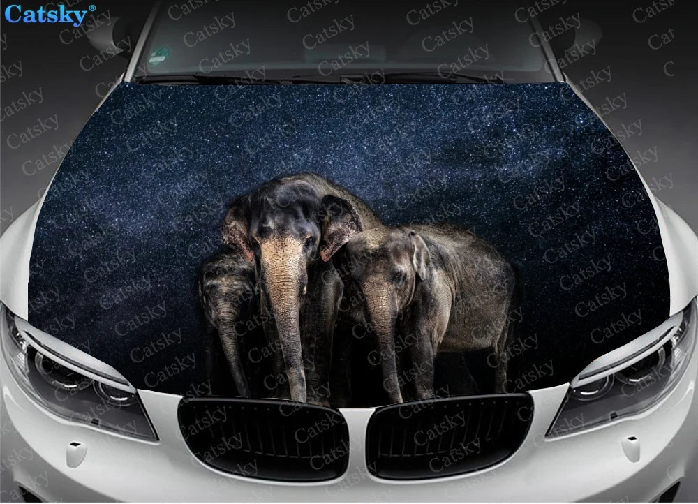 Animal - Elephant Car Hood Vinyl Stickers Wrap Vinyl Film Engine Cover Decals Sticker Universal Car Hood Protective Film