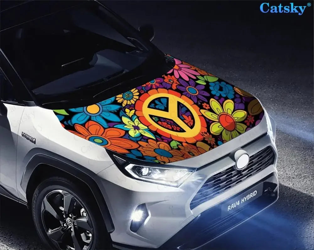 Hippie Vibes Retro Peace Signs Car Hood Vinyl Stickers Wrap Vinyl Film Engine Cover Decals Sticker on Car Auto Accessories