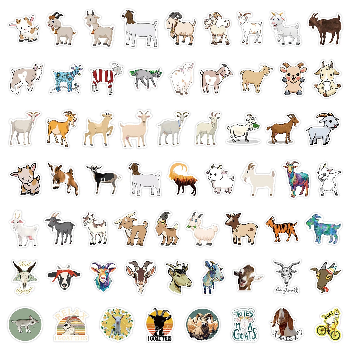 10/30/60Pcs Goat Critters Stickers Waterproof Decal Laptop Motorcycle Luggage Snowboard Fridge Phone Car Sticker