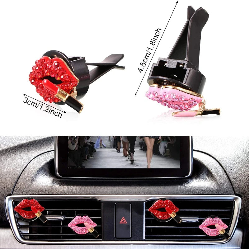 Car Perfume Clip Car Air Outlet Clip Ornament Aromatherapy Diamond Red Lip Car Air Freshener Vent Clip Auto Interior Decoration