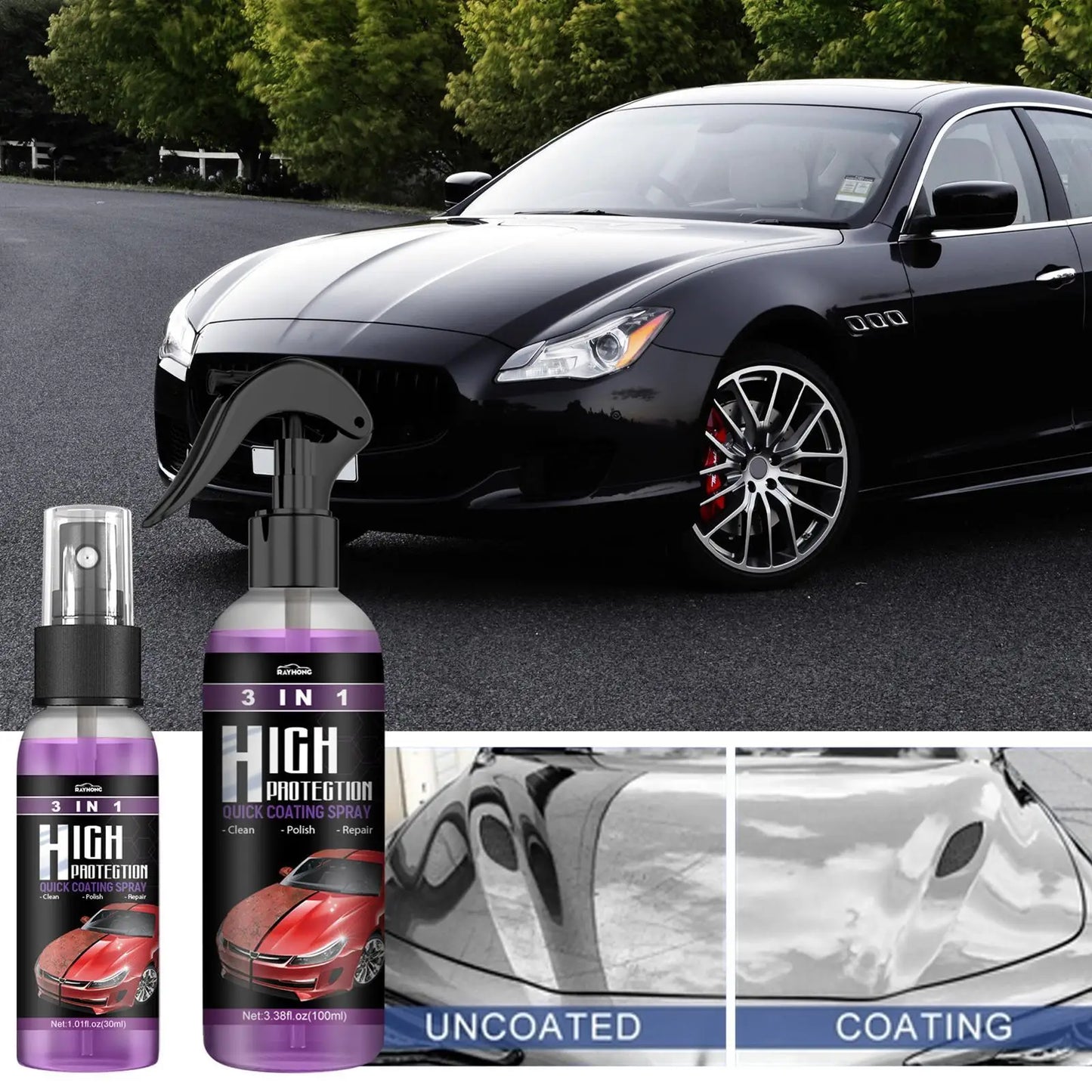 3 In 1 Quick Coating Spray High Protection Car Coating Ceramic Spray Wash Car Car Waterless Spray Coating Quick Coating L9H5