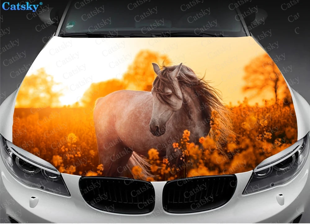 Animal - Horse Art Print Car Hood Vinyl Stickers Wrap Vinyl Film Engine Cover Decals Sticker on Car Auto Accessories