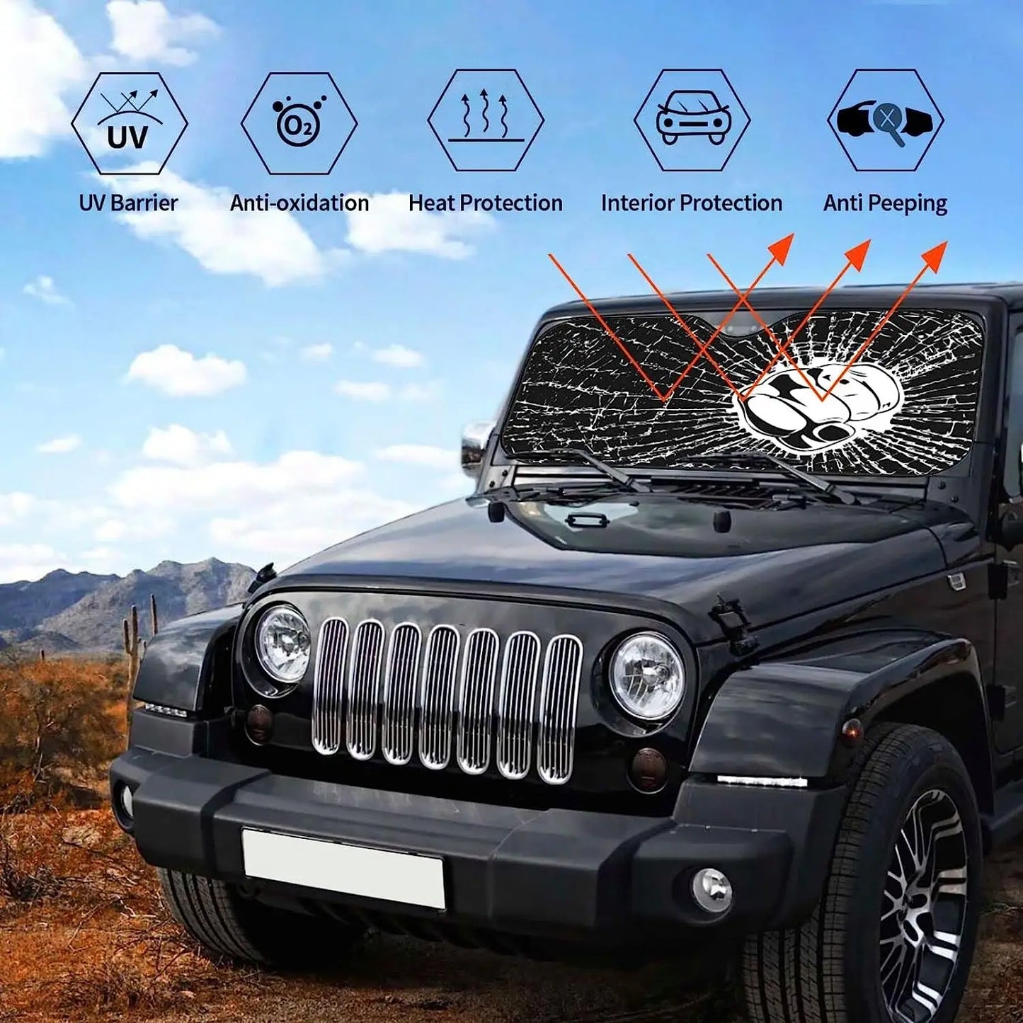 Car Windshield Sun Shade Accessories Truck SUV Resistant Sun Foldable In Easy To Carry Fistful of Broken Glass Car Accessories