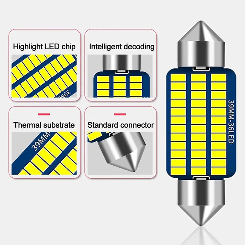 2pcs C5W C10W Car LED Dome Light 31mm 36mm 39mm 41 12V White Ice Blue Bulbs For Cars License Plate Interior Reading Light