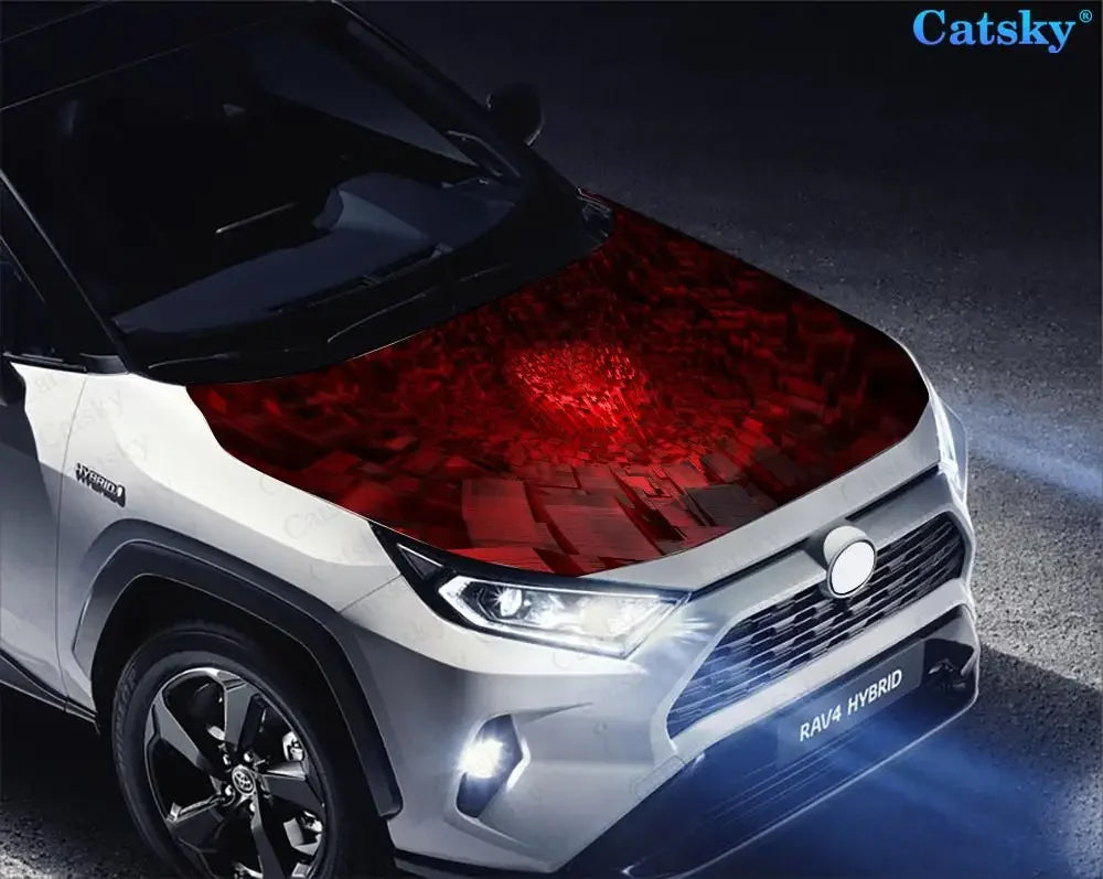 Abstract - Red Car Hood Vinyl Stickers Wrap Vinyl Film Engine Cover Decals Sticker Universal Car Hood Protective Film