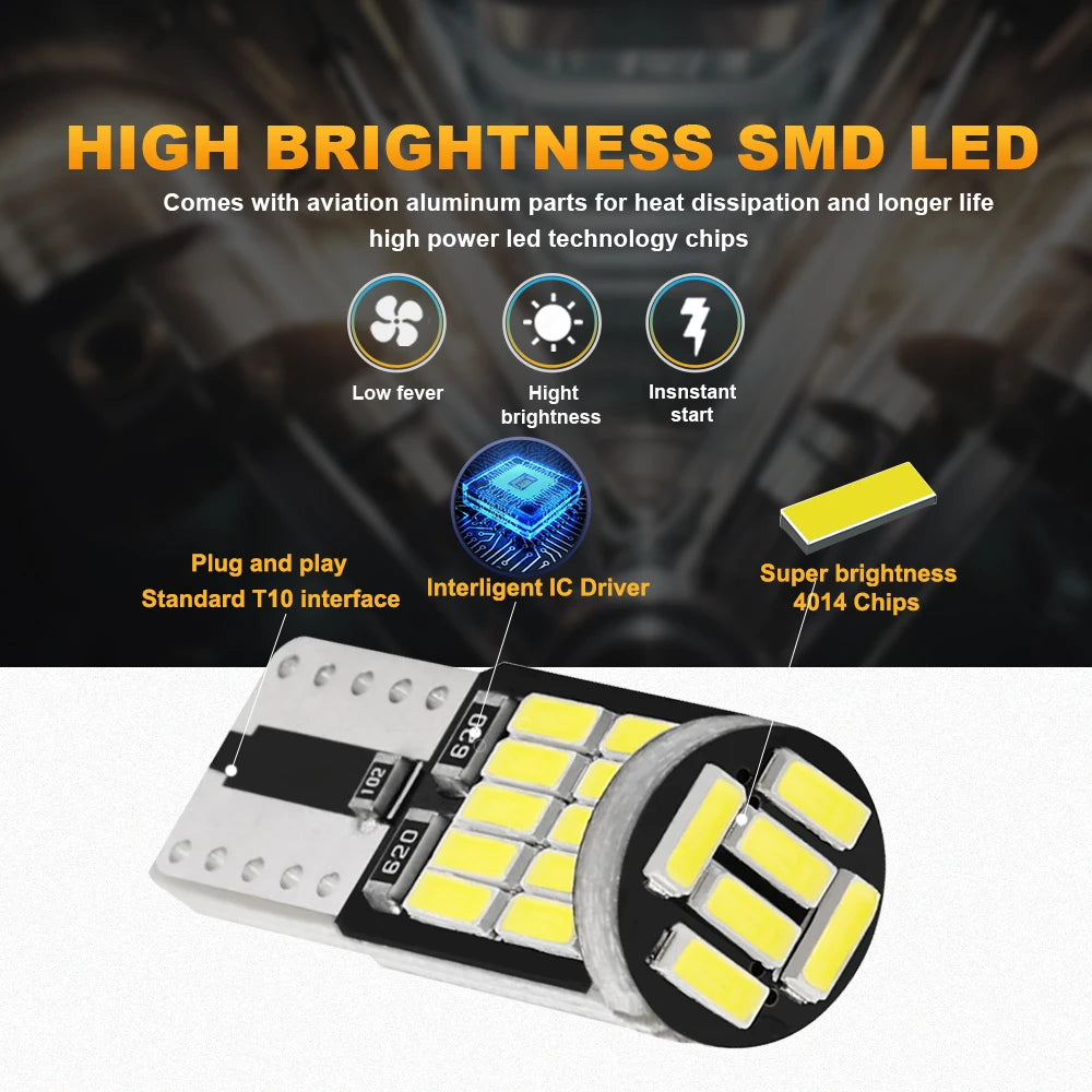 2/10x W5W T10 Led Bulbs Canbus 4014 SMD 6000K 168 194 Led 5w5 Car Interior Dome Reading License Plate Light Signal Lamp