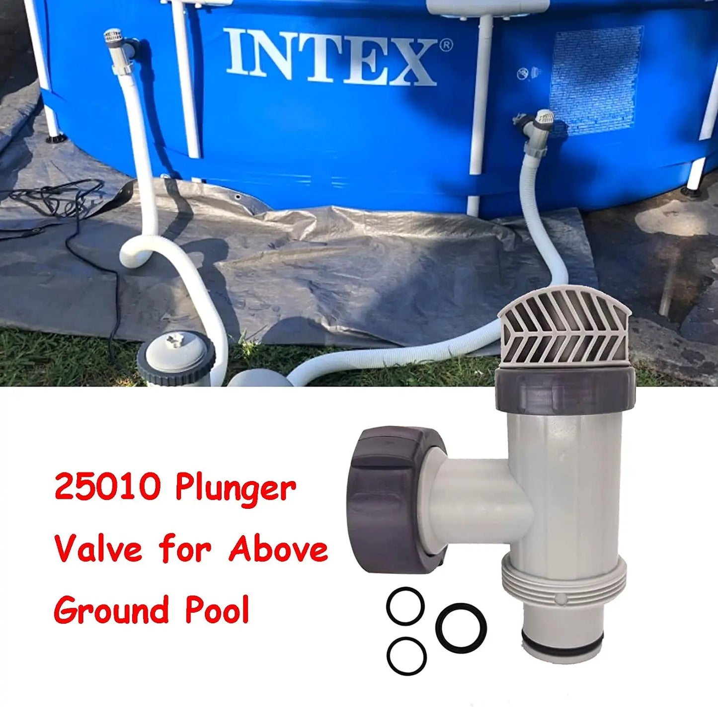 10747 25010 Plunger Valve Hose Connectorwith O-Ring Compatible with Above Ground Pool Setup and Pool Sand Filter Pump 25080RP