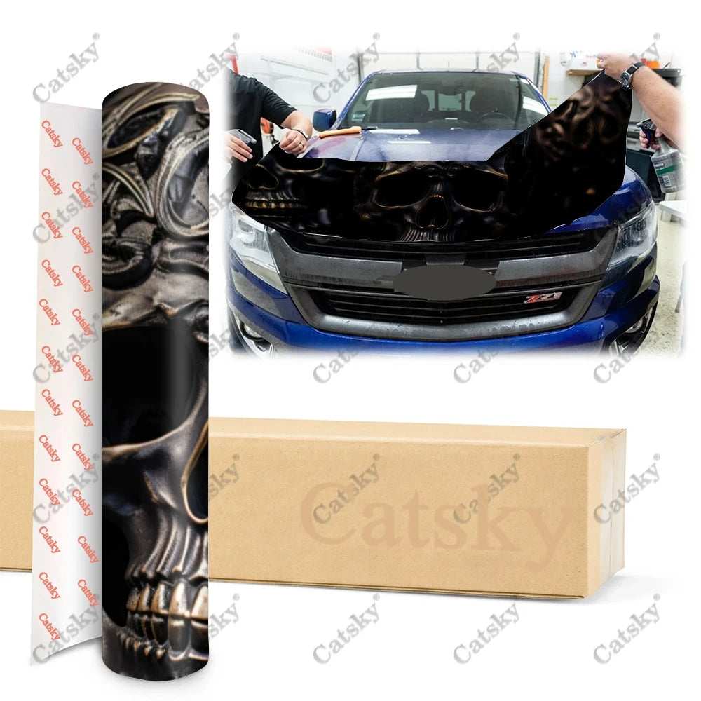 Mechanical Steampunk Skull Car Hood Vinyl Stickers Wrap Vinyl Film Engine Cover Decals Sticker on Car Auto Accessories