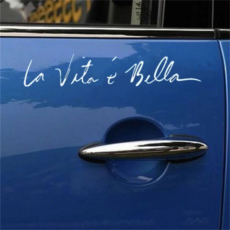 1PC Car Stickers Decals 22cm La Vita e Bella Reflective Letters Vinyls Decals Fashion Creative Car Full Body Head Styling Sticke