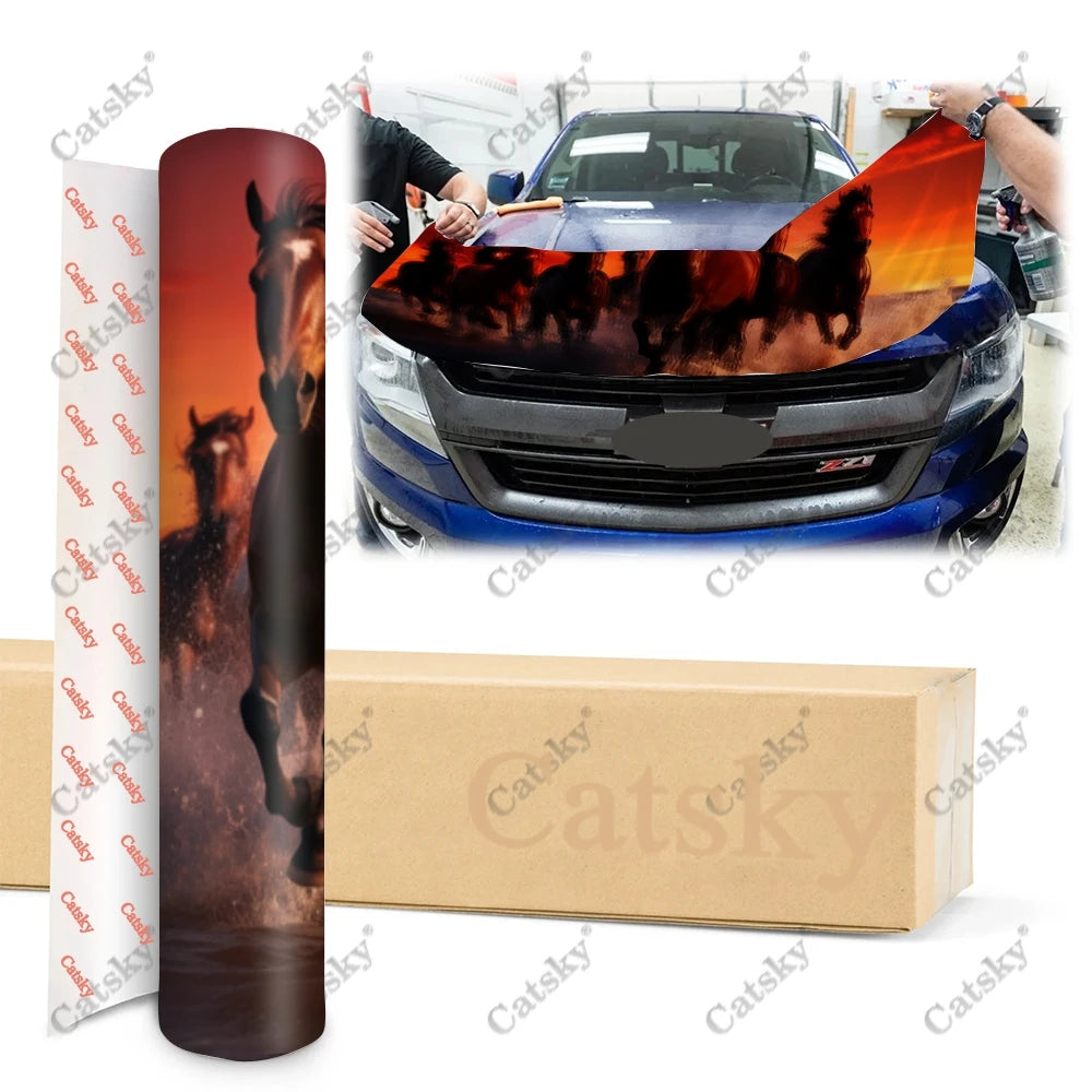 Horses Running in the Sunset Car Hood Decal Truck Decals Vinyl Sticker Graphic Wrap Stickers Trucks Cars Bonnet Vinyls