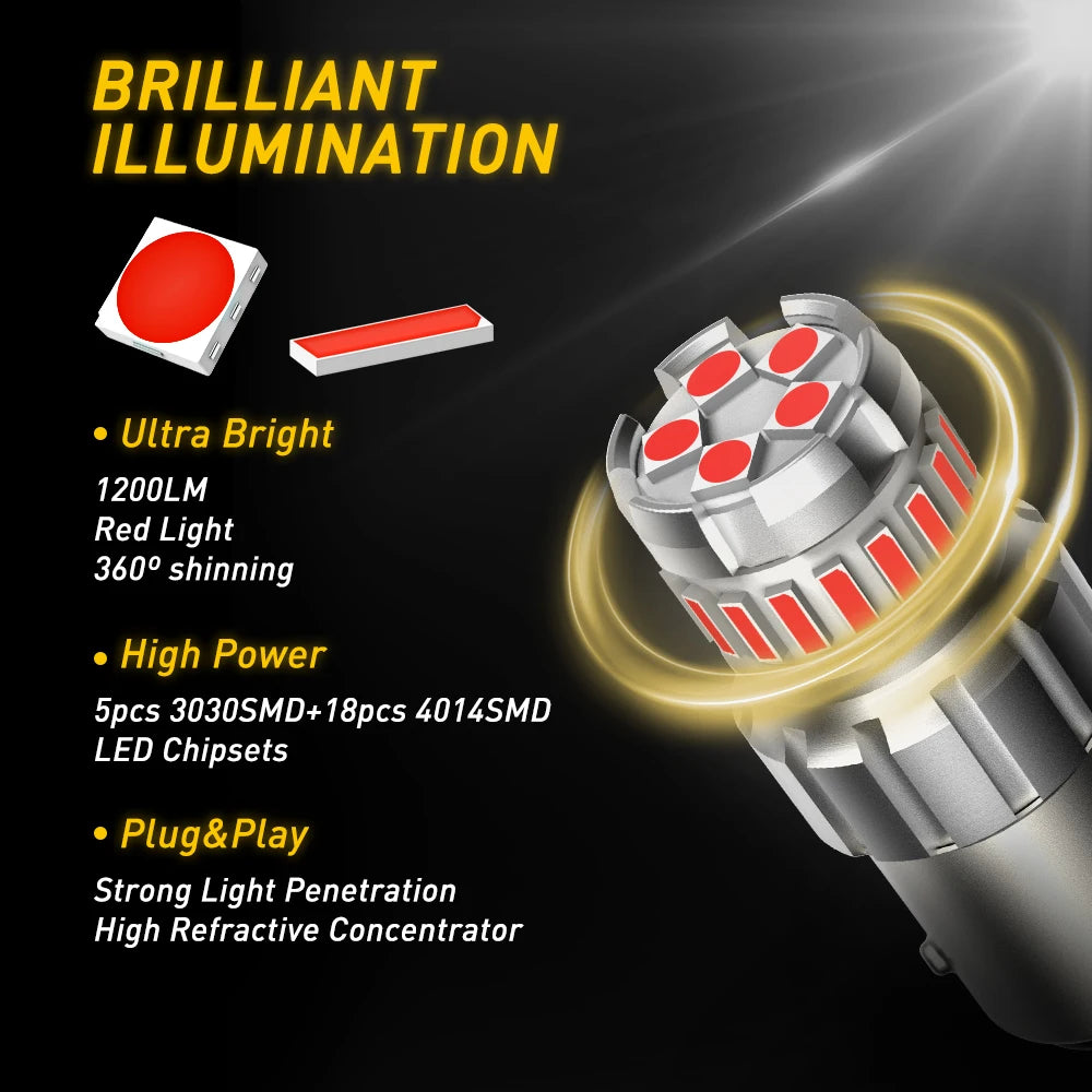 AUXITO 2X P21W BA15S LED 1156 7506 BAY15D 1157 P21/5W LED Bulbs Super Bright Car Lights Red White Brake Lights Reverse Lamp DRL