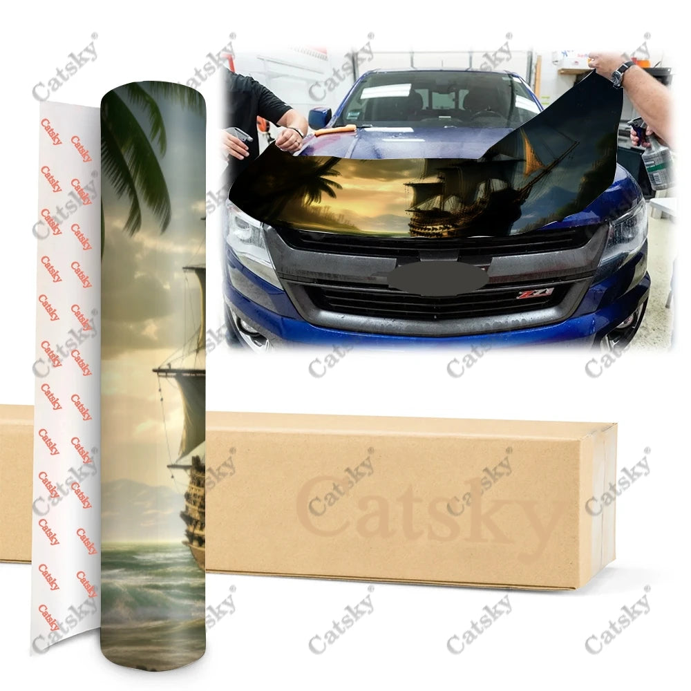 Pirate Horror Ghost Ship Car Hood Vinyl Stickers Wrap Vinyl Film Engine Cover Decals Sticker on Car Auto Accessories