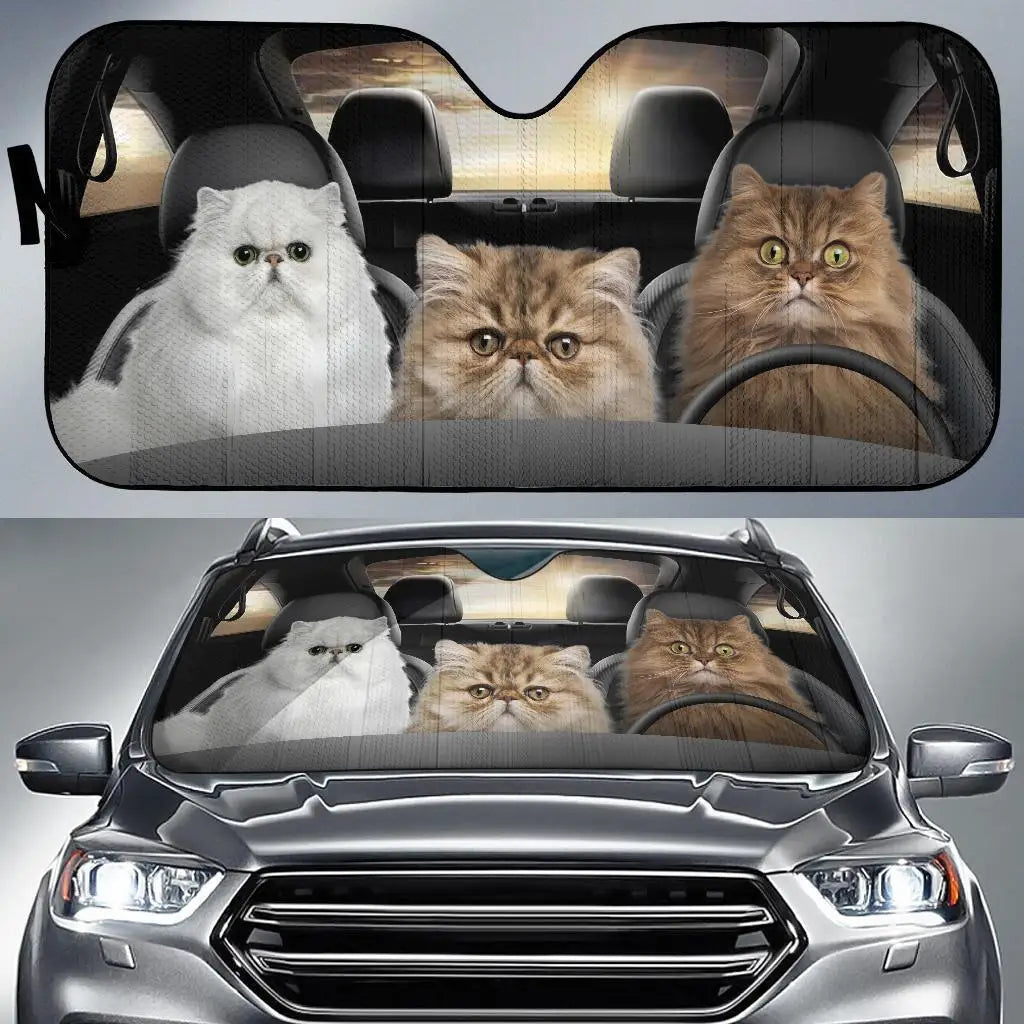 Driving Three Cat Dog Animals Car Auto Sunshades Heat Resistant, UV Resistant Car Auto Sunshades