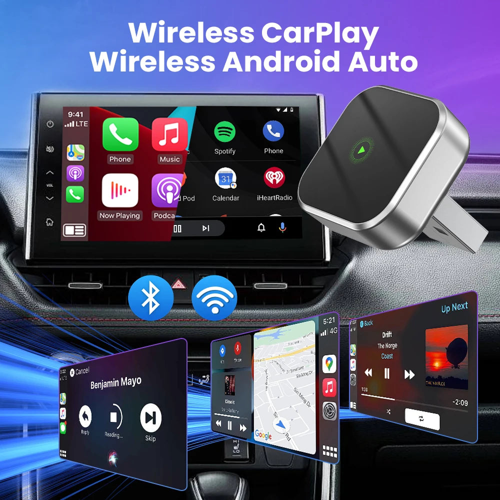 CarPlay Android Auto Wireless Adapter Plug And Play Bluetooth WiFi Auto Connection For Kia Jeep Audi Volvo Peugeot Opel Renault