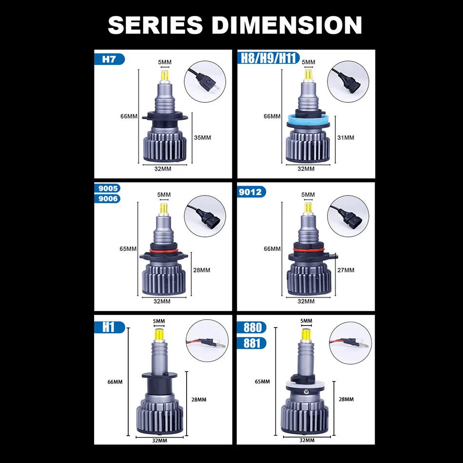 2PC 600000LM 800W H7 Led 360 H1 HB3 HB4 9012 HIR2 Led H11 H8 9006 9005 H27 880 881 Car Headlight Bulb Auto Fog Lamp 12V 3D Chips