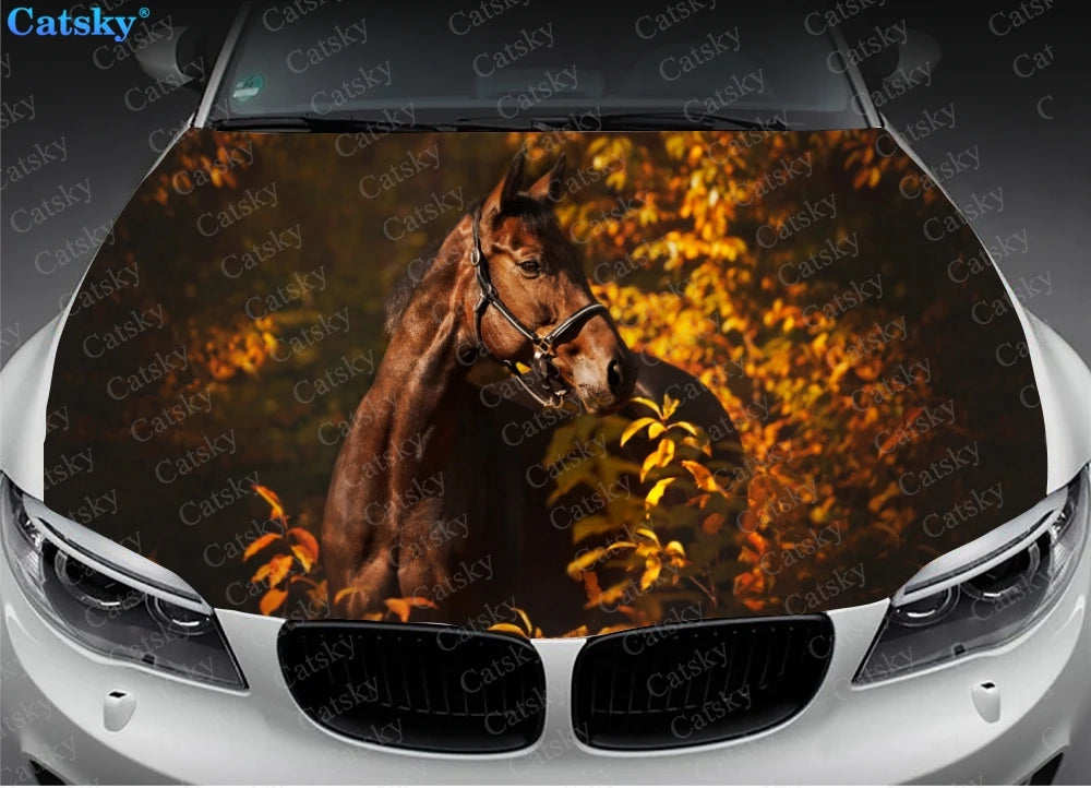 Animal - Horse Art Print Car Hood Vinyl Stickers Wrap Vinyl Film Engine Cover Decals Sticker on Car Auto Accessories
