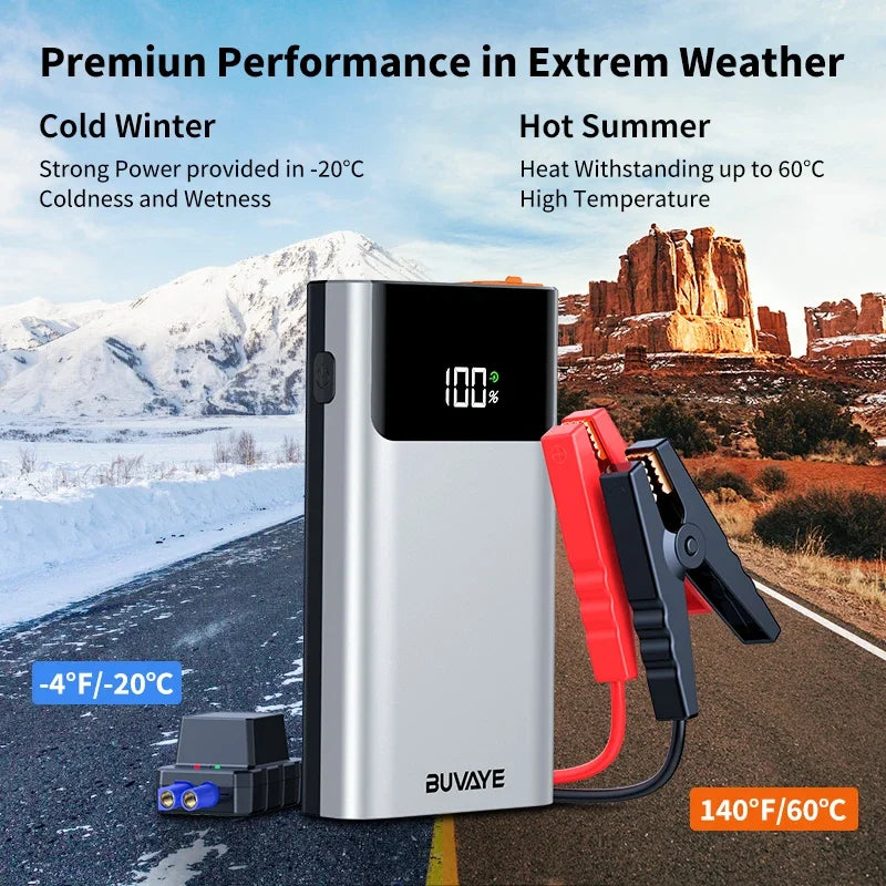 BUWEI 3 In 1 Car Jump Starter Power Bank LED Lighting Portable Car Battery Booster Small Battery Starter Device For 12V Cars