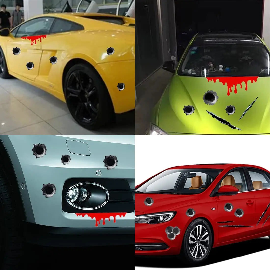 (8.2"x11.8") 3D Bullet Hole Car Stickers Set,Simulation Stereoscopic Fake Guns Bullet Holes Stickers Automotive Tattoo Decor
