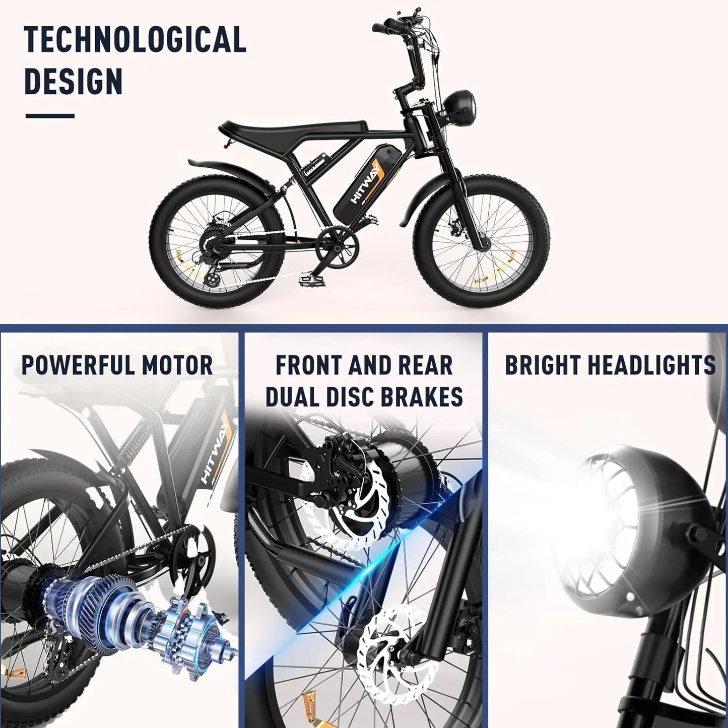 HITWAY BK29M E Bike Electric Bicycle for Adults 20" x 4.0 Fat Tire Ebikes, 48V 15Ah Mountain E-MTB Bicycle 7 Gears for Commuting