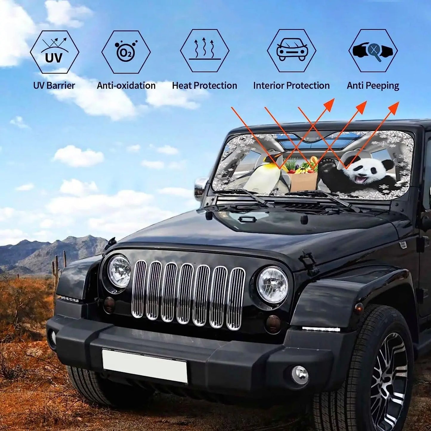 Car Windshield Sun Shade Foldable Panda Penguin Car Sunshade Cover UV Block for Car Front Windshield Sun Shade for Vehicles