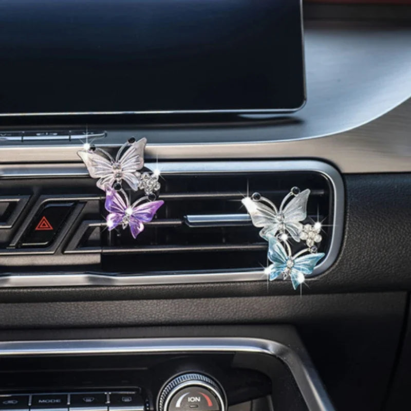 Cute Car Accessories Air Freshener Butterfly Car Perfume Air Conditioning Butterfly Diamond Aromatherapy Clip Car Scent