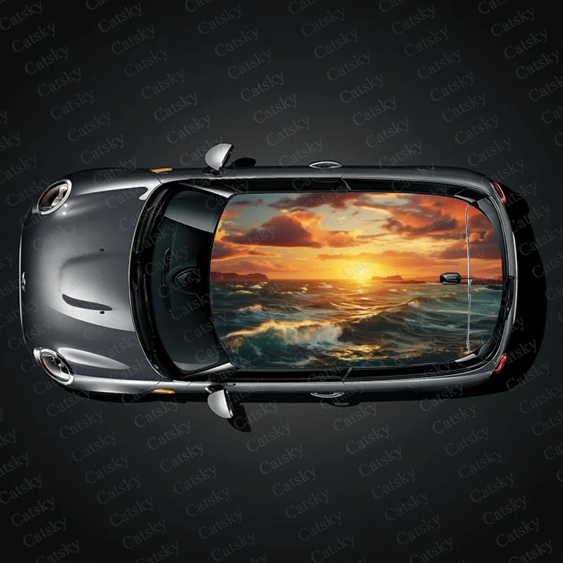 Sea Beach with Sunset Car Roof Sticker Wrap Racing SUV Accessories Packaging Painted PVC Custom Car Graphic Decal