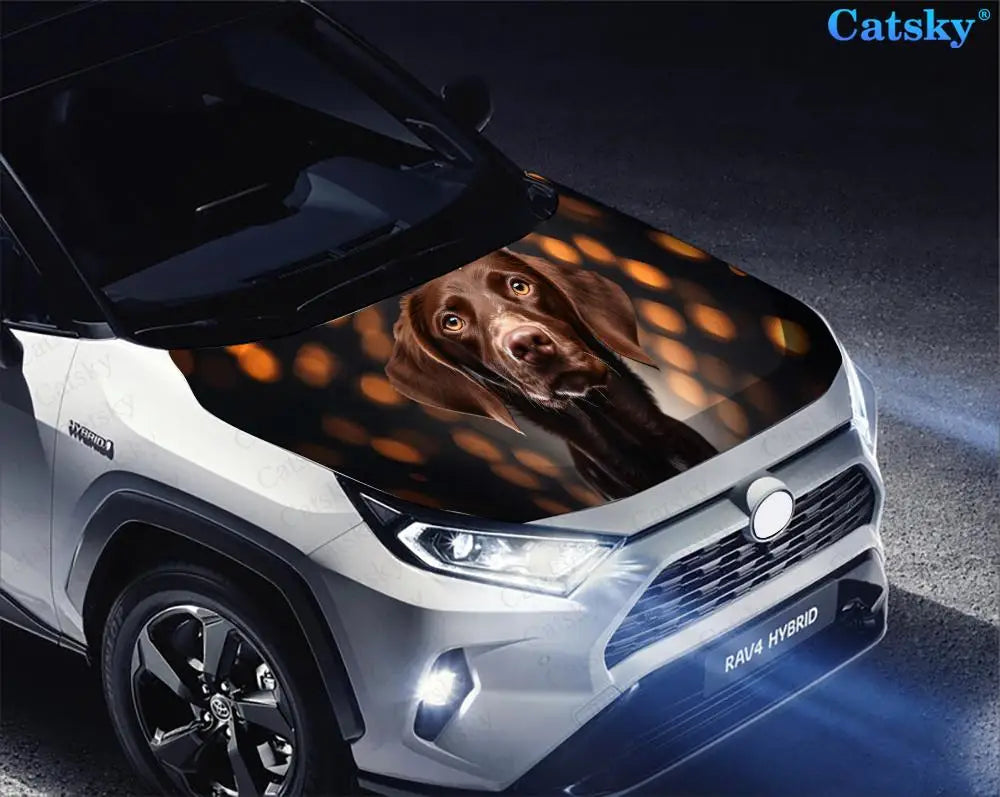 Chocolate Labrador Animal Dog Car Hood Vinyl Stickers Wrap Vinyl Film Engine Cover Decals Sticker on Car Auto Accessories