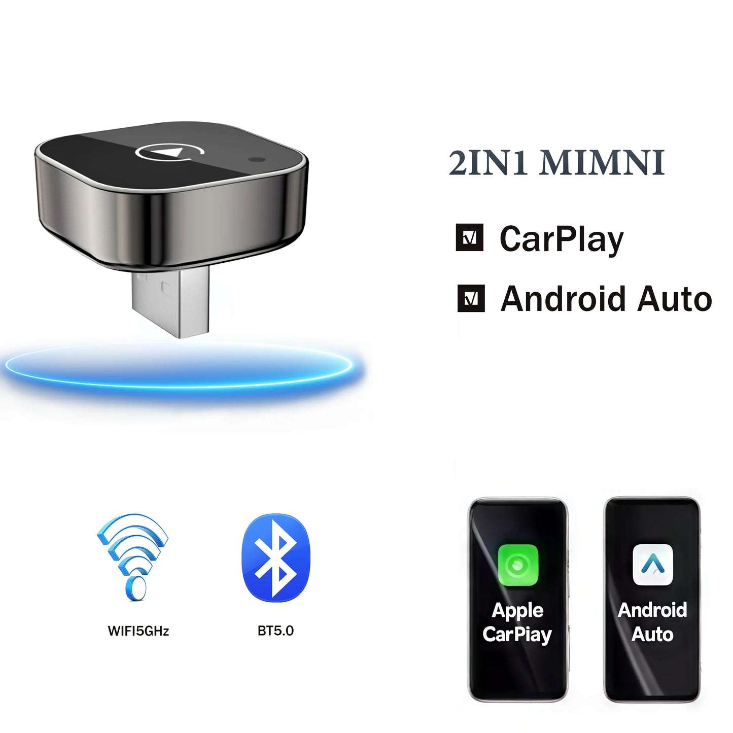 Wireless Carplay Adapter for Android iPhone Auto 2 in1 Wired to Wireless AI Box USB Connection For Volvo Benz Mg Kia Chery VW