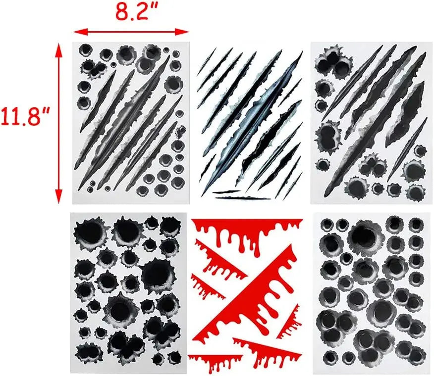 (8.2"x11.8") 3D Bullet Hole Car Stickers Set,Simulation Stereoscopic Fake Guns Bullet Holes Stickers Automotive Tattoo Decor