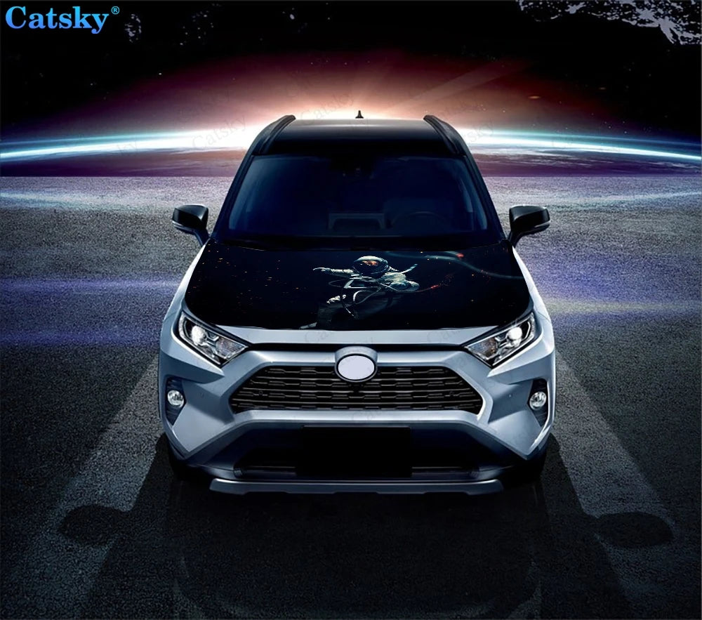 Astronaut Space Surfing Car Hood Wrap Color Vinyl Sticker Decal Truck Graphic Bonnet Decal Custom Car Decoration Stickers